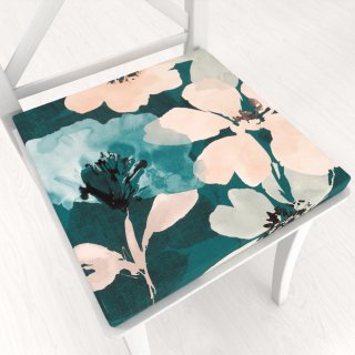 Zamatový štvorcový podsedák Tamara TMR-027 Veľké kvety na tmavo zelenom - 38x38x3 cm - Biante.sk