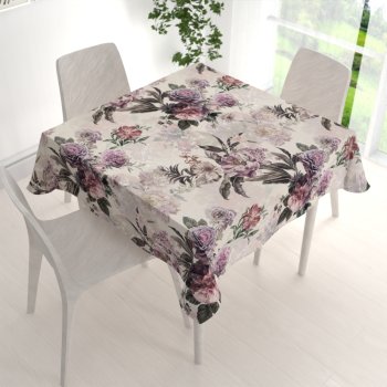 Dekorační čtvercový ubrus Parma PM-112 Fialové květy na smetanovém - detail 1 - Biante.cz