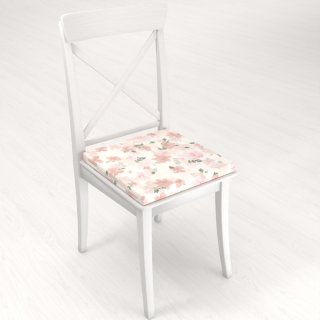 Zamatový štvorcový podsedák Tamara TMR-036 Ružovo-béžové akvarelové kvety na bielom - 38x38x3 cm - detail 1 - Biante.sk