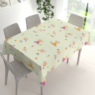 Detský bavlnený obdĺžnikový obrus Sandra SA-729 Veselé ovečky na svetlo zelenom bodkovanom - detail 1 - Biante.sk