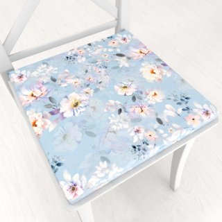 Zamatový štvorcový podsedák Tamara TMR-044 Jarné kvety na nebesky modrom - 38x38x3 cm - Biante.sk
