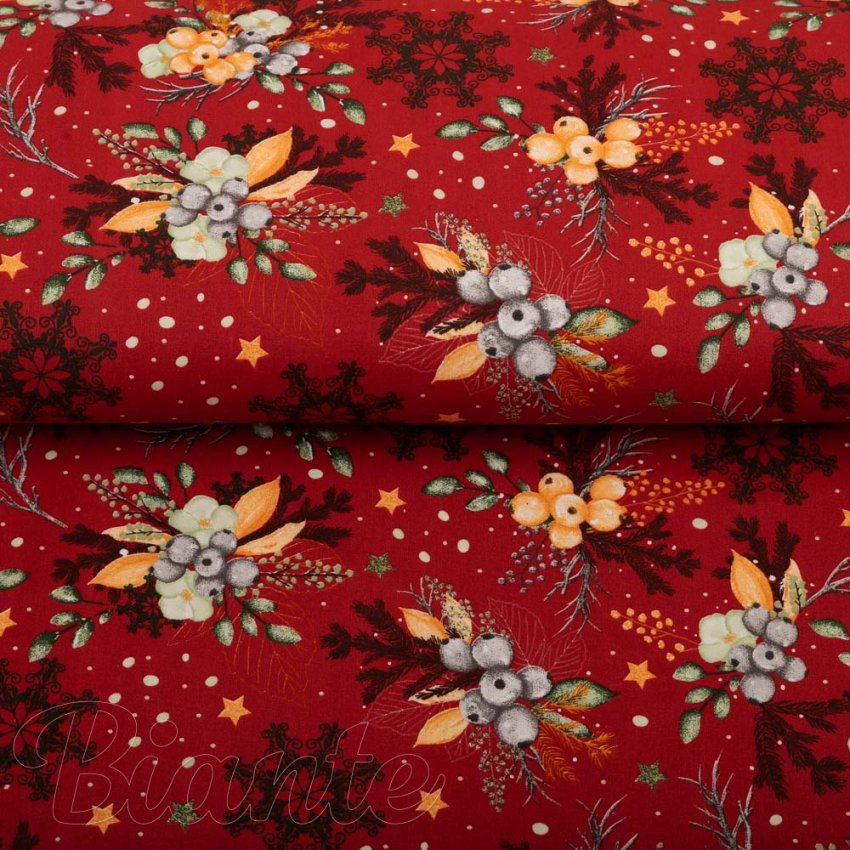 Bavlnená látka/plátno Sandra SA-714 Vianočné cezmíny na červenom - šírka 160 cm - detail 2 - Biante.sk