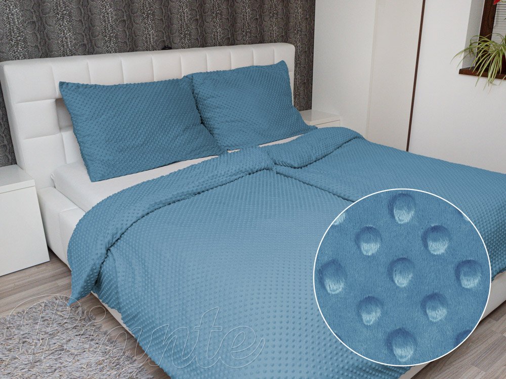 Hřejivé ložní povlečení Minky 3D puntíky MKP-044 Kovově modré - Biante.cz