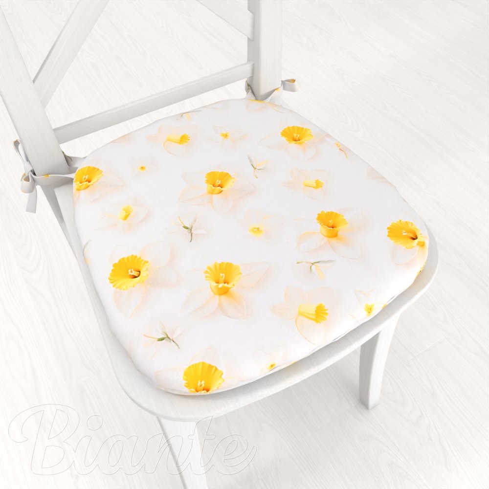 Teflonový oblý podsedák TF-137 Narcisky na bílém - 39x37x3 cm - Biante.cz