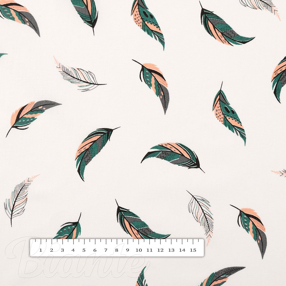 Bavlněná látka/plátno Sandra SA-460 Zeleno-růžová pírka na bílém - šířka 160 cm - detail 3 - Biante.cz