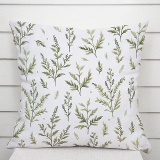 Bavlnená obliečka na vankúš Sandra SA-718 Zelené vňate byliniek na bielom - Biante.sk