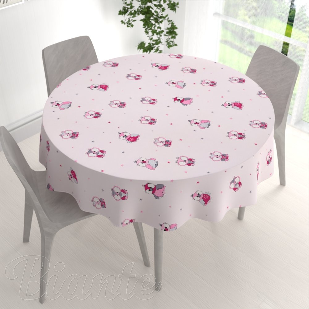 Dětský bavlněný kulatý ubrus Sandra SA-726 Růžové sovičky na bledě růžovém - detail 1 - Biante.cz