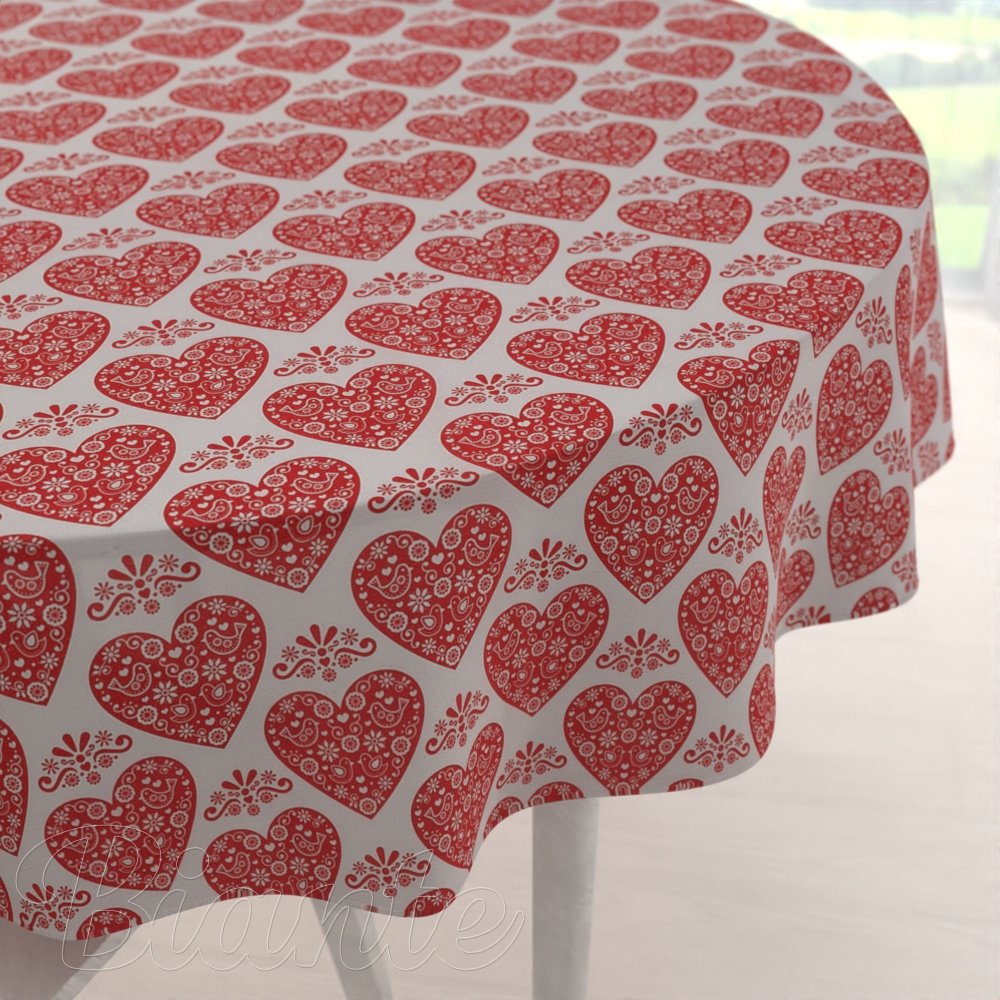 Dekorační kulatý ubrus PML-094 Červená srdce na bílém - Biante.cz