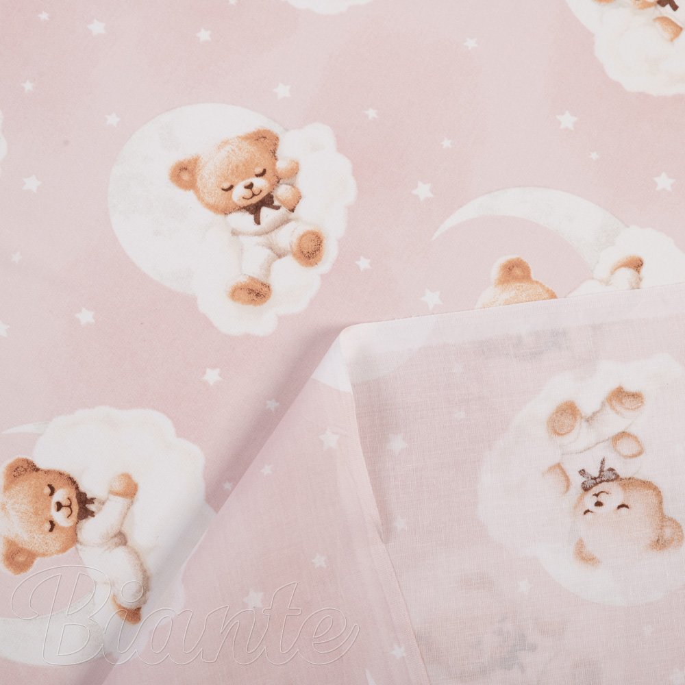 Dětská bavlněná látka/plátno Sandra SA-743 Spící medvídci na obláčcích na světle růžovém - šířka 160 cm - detail 4 - Biante.cz