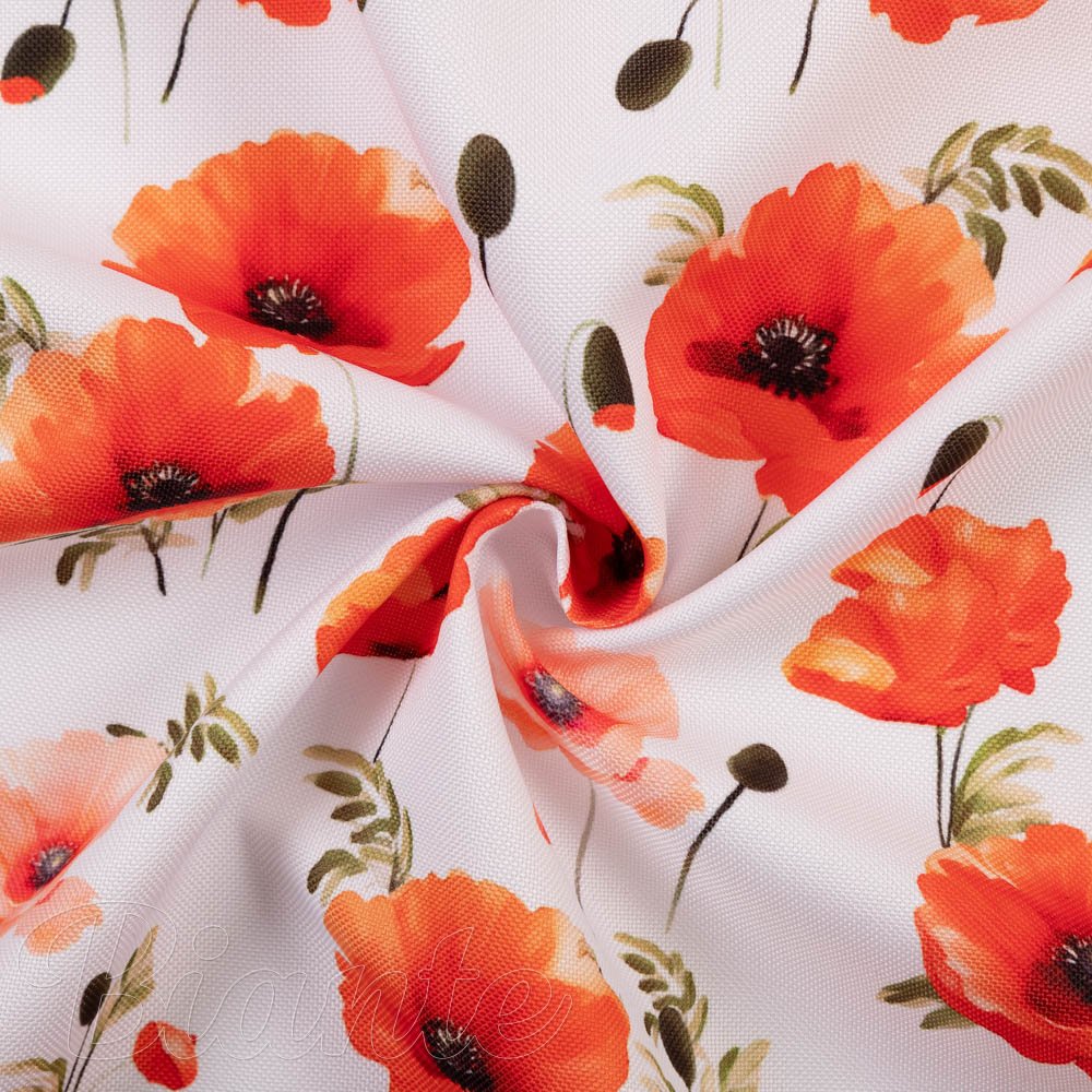 Teflonová látka na ubrusy TF-133 Červenooranžové vlčí máky na bílém - šířka 145 cm - detail 2 - Biante.cz
