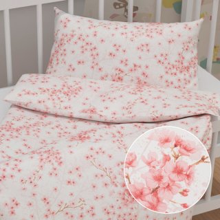 Detské bavlnené posteľné obliečky do postieľky Sandra SA-633 Ružové čerešňové kvety na bielom - Biante.sk Detské bavlnené posteľné obliečky do postieľky Sandra SA-633 Ružové čerešňové kvety na bielom - Biante.sk