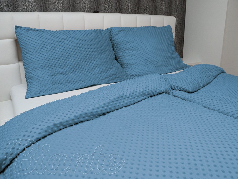 Hřejivé ložní povlečení Minky 3D puntíky MKP-044 Kovově modré - detail 1 - Biante.cz