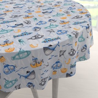 Dětský bavlněný kulatý ubrus Sandra SA-673 Podmořský svět modrý - Biante.cz