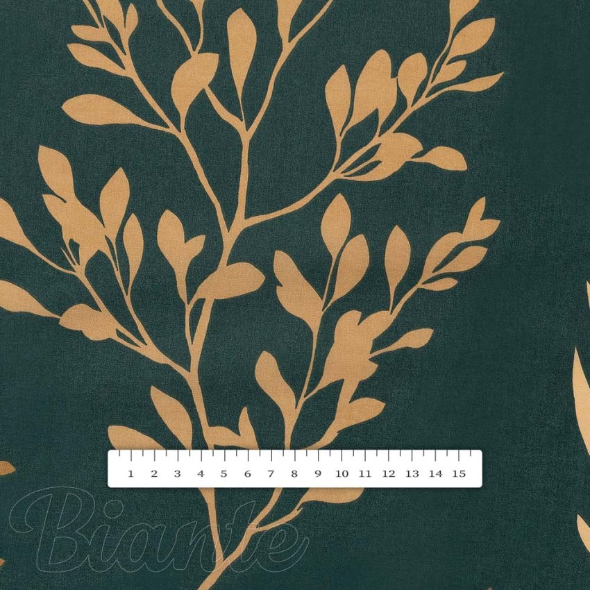 Bavlnená látka/plátno Sandra SA-742 Zlaté vetvičky s lístkami na tmavo zelenom - šírka 160 cm - detail 3 - Biante.sk
