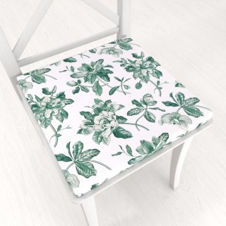 Teflonový čtvercový podsedák TF-091 Zelené květiny na bílém - 38x38x3 cm - Biante.cz