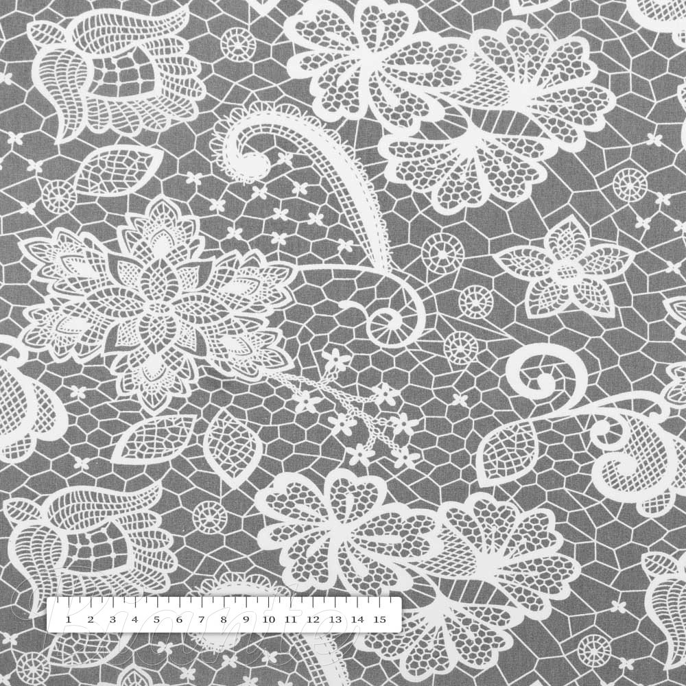 Bavlněná látka/plátno Sandra SA-550 Bílá krajka na šedém - šířka 160 cm - detail 3 - Biante.cz