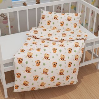 Dětské bavlněné povlečení do postýlky Sandra SA-616 Sovičky na větvích na bílém - detail 1 - Biante.cz