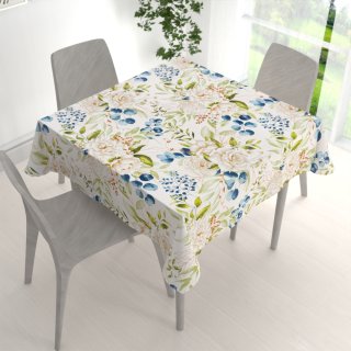 Bavlněný čtvercový ubrus Sandra SA-668 Květy a modro-zelené listy na bílém - detail 1 - Biante.cz Bavlněný čtvercový ubrus Sandra SA-668 Květy a modro-zelené listy na bílém - detail 1 - Biante.cz