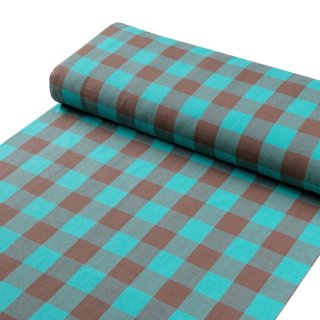 Bavlněná látka Olivia OL-018 Tyrkysovo-hnědá kostka velká - šířka 150 cm - detail 1 - Biante.cz
