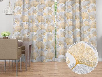 Bavlněný závěs Sandra SA-745 Šedo-hořčicové ginkgo listy na bílém - Biante.cz Bavlněný závěs Sandra SA-745 Šedo-hořčicové ginkgo listy na bílém - Biante.cz