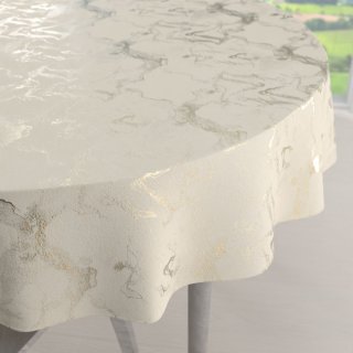 Zamatový okrúhly obrus Isabela IBL-017 Zlatý/dymový mramor na smotanovom - Biante.sk