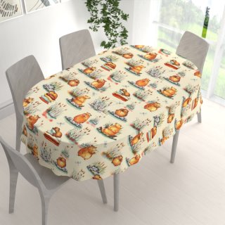 Dětský bavlněný oválný ubrus Sandra SA-710 Kapybary na krémovém - detail 1 - Biante.cz Dětský bavlněný oválný ubrus Sandra SA-710 Kapybary na krémovém - detail 1 - Biante.cz