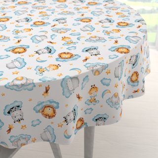 Dětský bavlněný kulatý ubrus Sandra SA-693 Africká zvířátka na modrých obláčcích na bílém - Biante.cz Dětský bavlněný kulatý ubrus Sandra SA-693 Africká zvířátka na modrých obláčcích na bílém - Biante.cz