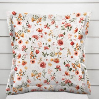 Bavlněný povlak na polštář s lemem Sandra SA-731 Červený květinový vzor na bílém - Biante.cz