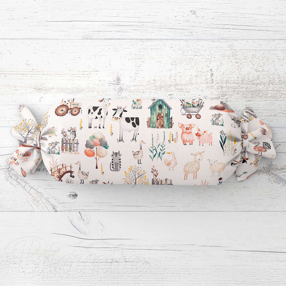 Dětský polštář válec bonbon Sandra SA-563 Zvířátka na farmě na bílém - Biante.cz