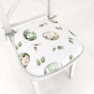 Teflónový oblý podsedák TF-136 Zelené kvetované kraslice na bielom - 39x37x3 cm - Biante.sk