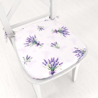 Teflónový oblý podsedák TF-128 Vetvičky levandúľ na bielom - 39x37x3 cm - Biante.sk