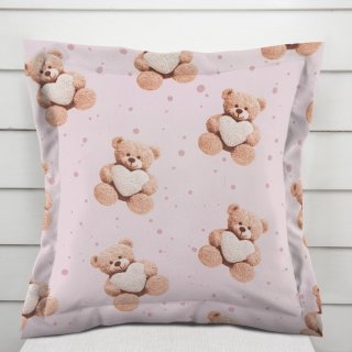 Dětský bavlněný povlak na polštář s lemem Sandra SA-723 Medvídci se srdíčky na fialkovém - Biante.cz