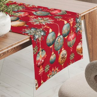 Bavlněný běhoun na stůl Sandra SA-528 Vánoční baňky na červeném - Biante.cz Bavlněný běhoun na stůl Sandra SA-528 Vánoční baňky na červeném - Biante.cz