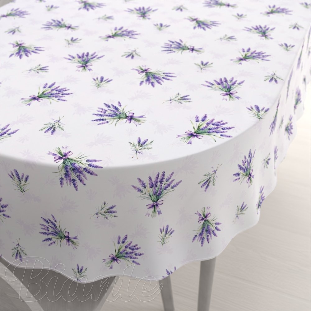 Teflonový oválný ubrus TF-128 Snítky levandulí na bílém - Biante.cz