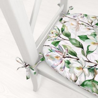 Teflonový oblý podsedák TF-117 Květy magnolie na bílém - 39x37x3 cm - detail 1 - Biante.cz