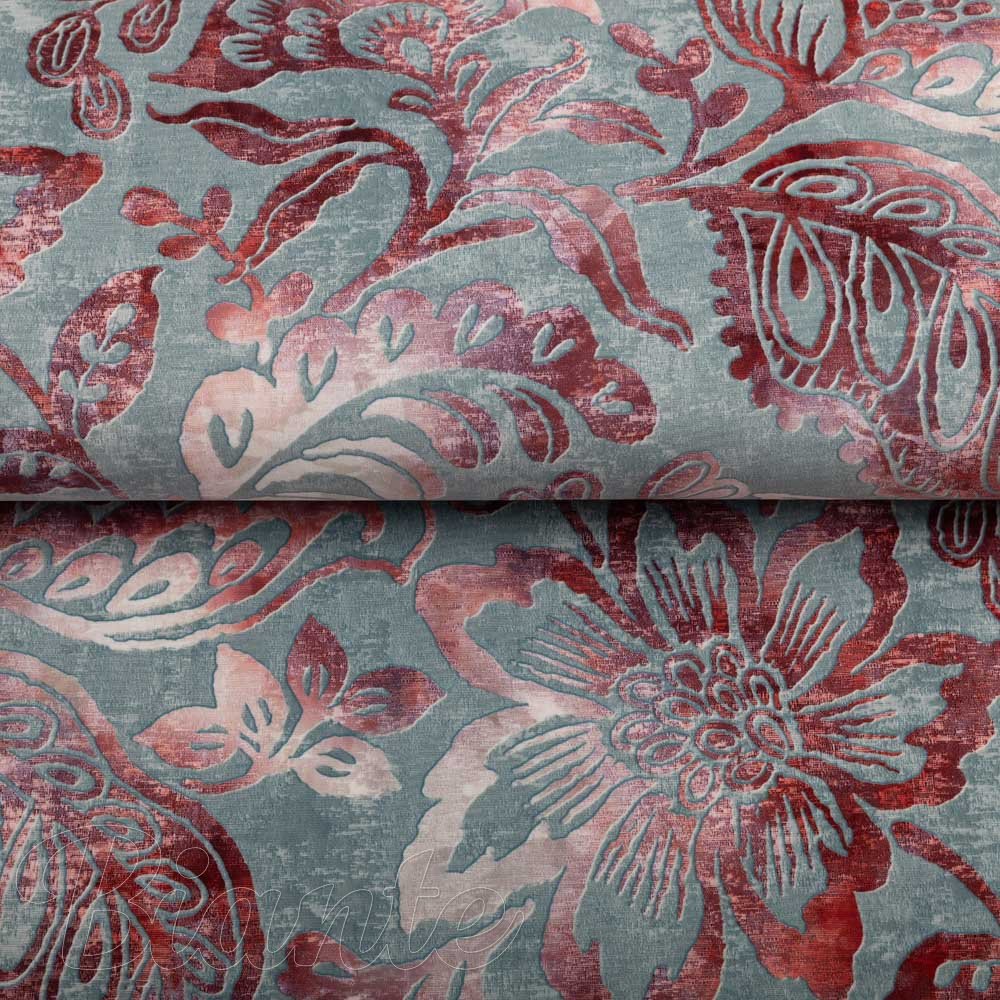 Sametová látka Tamara TMR-054 Abstraktní vínové květy na šedozeleném - šířka 150 cm - detail 2 - Biante.cz