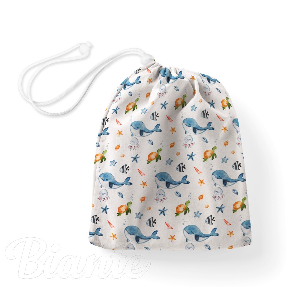 Bavlnený vak/vrecko na prezuvky Sandra SA-660 Modré veľryby a morské zvieratká na bielom - Biante.sk