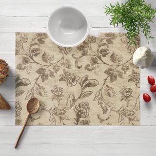 Sametové prostírání na stůl Tamara TMR-056 Hnědé zámecké květy na světle hnědém - Biante.cz