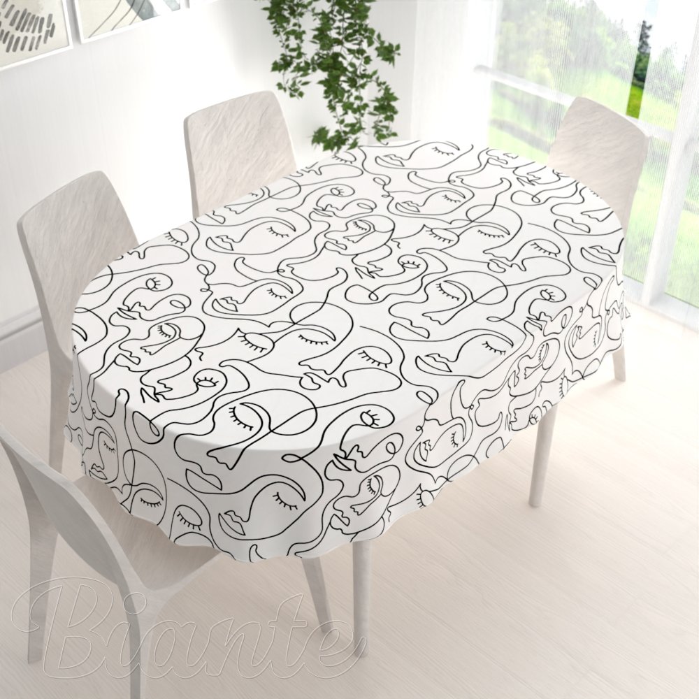 Bavlněný oválný ubrus Sandra SA-570 Abstraktní tváře na bílém - detail 1 - Biante.cz