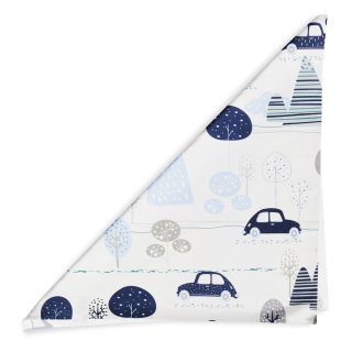 Detská bavlnená šatka Sandra SA-685 Modré autá medzi stromami na bielom - detail 1 - Biante.sk