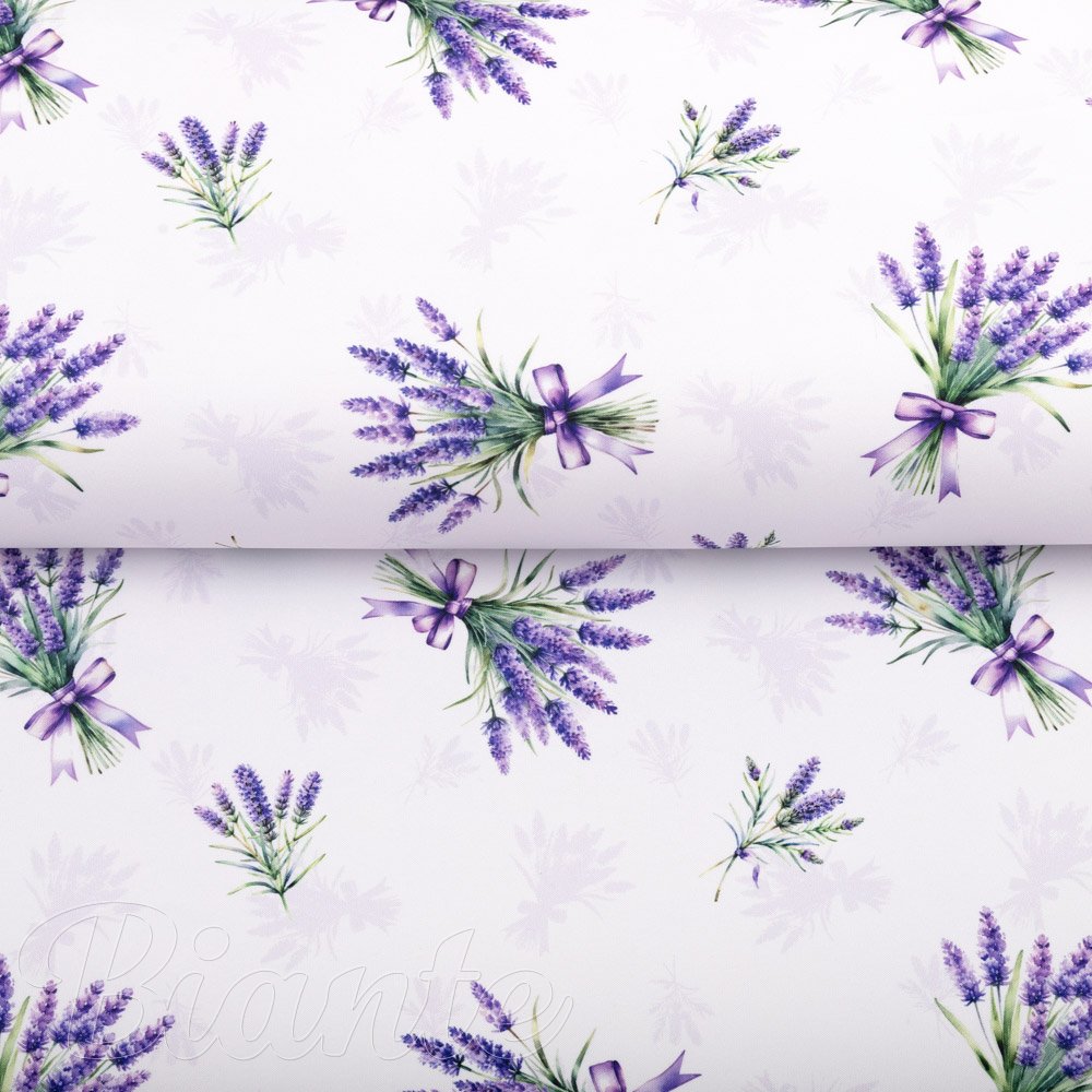 Teflonová látka na ubrusy TF-128 Snítky levandulí na bílém - šířka 155 cm - detail 4 - Biante.cz