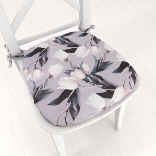 Oblý podsedák PML-034 Biele tulipány na sivom - 39x37x3 cm - Biante.sk