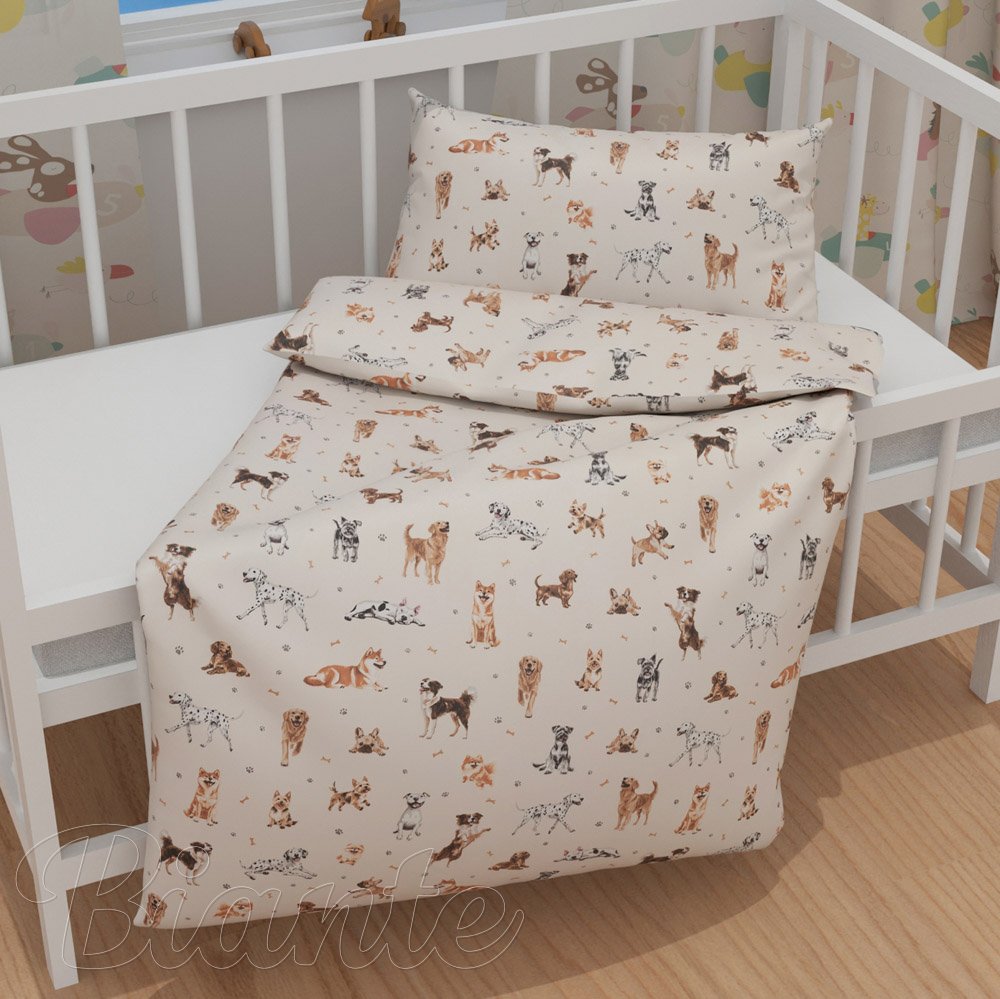 Dětské bavlněné povlečení do postýlky Sandra SA-620 Psí kamarádi na krémovém - detail 1 - Biante.cz
