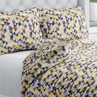 Bavlněné ložní povlečení Sandra SA-218 Žluto-hnědo-růžové trojúhelníčky - Biante.cz Bavlněné ložní povlečení Sandra SA-218 Žluto-hnědo-růžové trojúhelníčky - Biante.cz