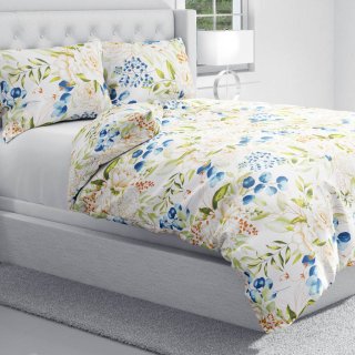 Bavlněné ložní povlečení Sandra SA-668 Květy a modro-zelené listy na bílém - detail 1 - Biante.cz Bavlněné ložní povlečení Sandra SA-668 Květy a modro-zelené listy na bílém - detail 1 - Biante.cz