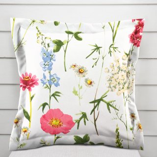 Bavlněný povlak na polštář s lemem Sandra SA-667 Velké luční kvítí na bílém - Biante.cz Bavlněný povlak na polštář s lemem Sandra SA-667 Velké luční kvítí na bílém - Biante.cz