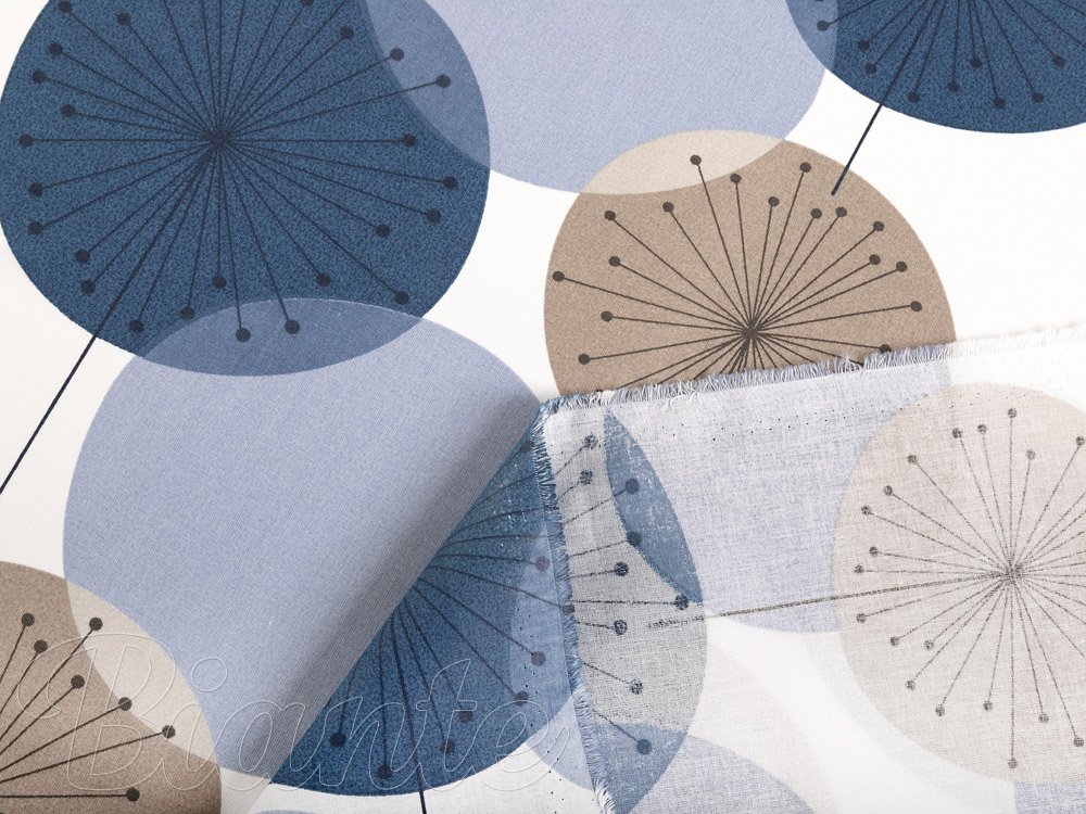 Bavlněná látka/plátno Sandra SA-446 Modro-hnědé designové pampelišky - šířka 160 cm - detail 4 - Biante.cz