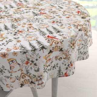 Bavlnený okrúhly obrus Sandra SA-709 Zimná rozprávka zeleno-hnedá na bielom - Biante.sk Bavlnený okrúhly obrus Sandra SA-709 Zimná rozprávka zeleno-hnedá na bielom - Biante.sk