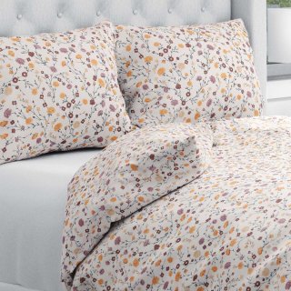 Bavlněné ložní povlečení Sandra SA-720 Oranžovo-hnědo-béžové drobné květiny na smetanovém - Biante.cz
