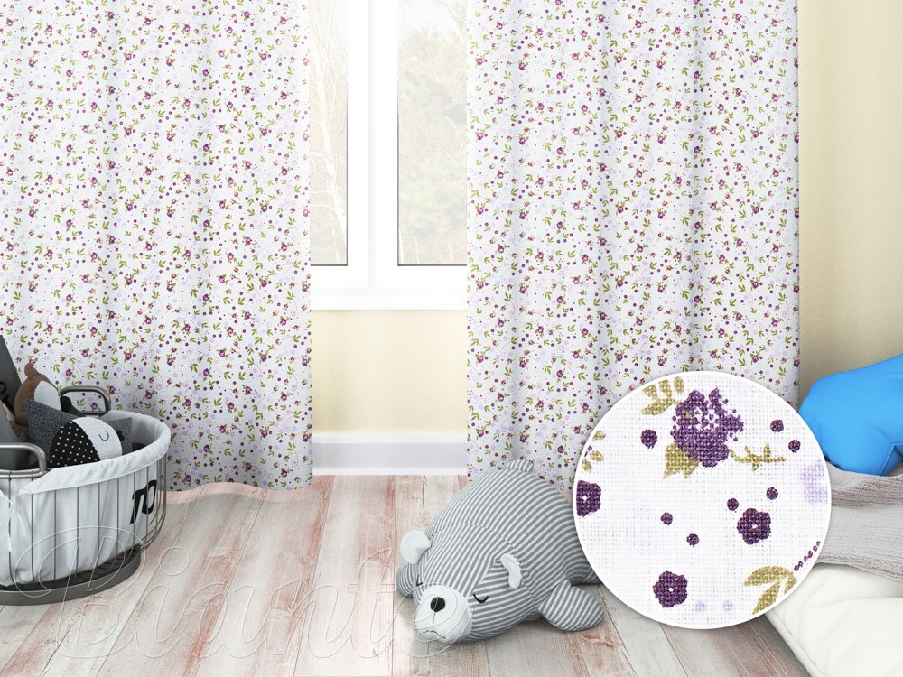 Dětský bavlněný závěs Sandra SA-004 Fialové růžičky - Biante.cz